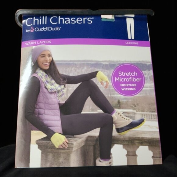 NWT CUDDL DUDS (LG) Chill Chasers Warm Layers Black Leggings - Picture 1 of 2